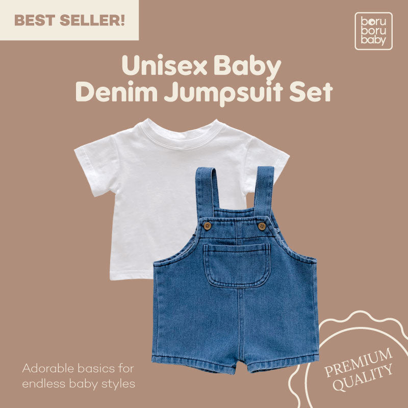 Baby Denim Jumpsuit Set - Kaos Denim Jumpsuit Bayi - Basic Tshirt Rompi Jeans