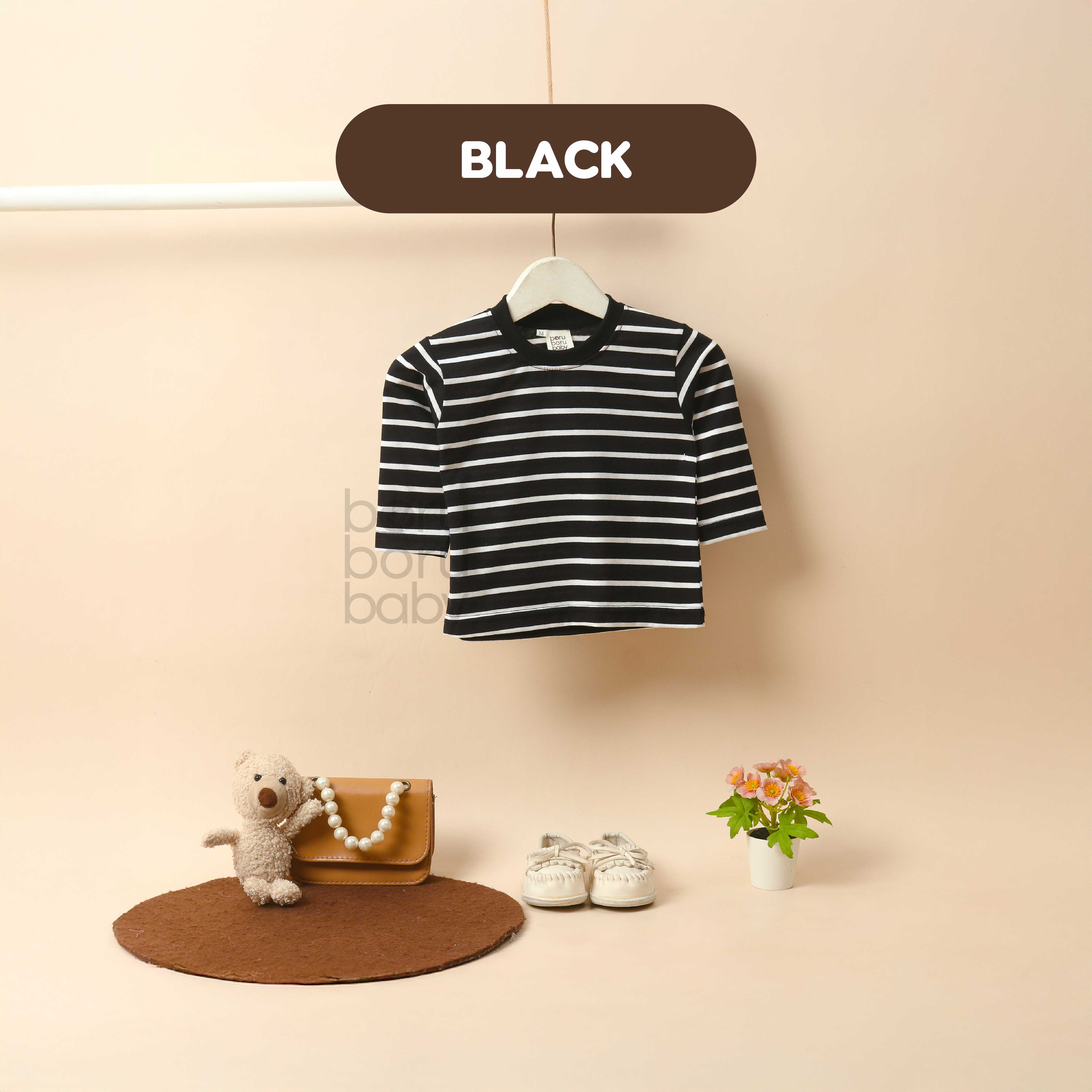 Paket Bundling - Bundling Long Stripe Tshirt & Denim Short Pants - Baju Bayi Celana Anak