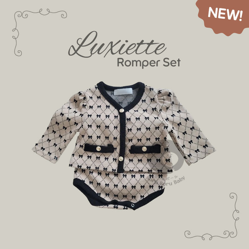 Luxiette Baby Girl Romper Set - Cardigan Romper Pattern Pita - Baju Bayi Luxury