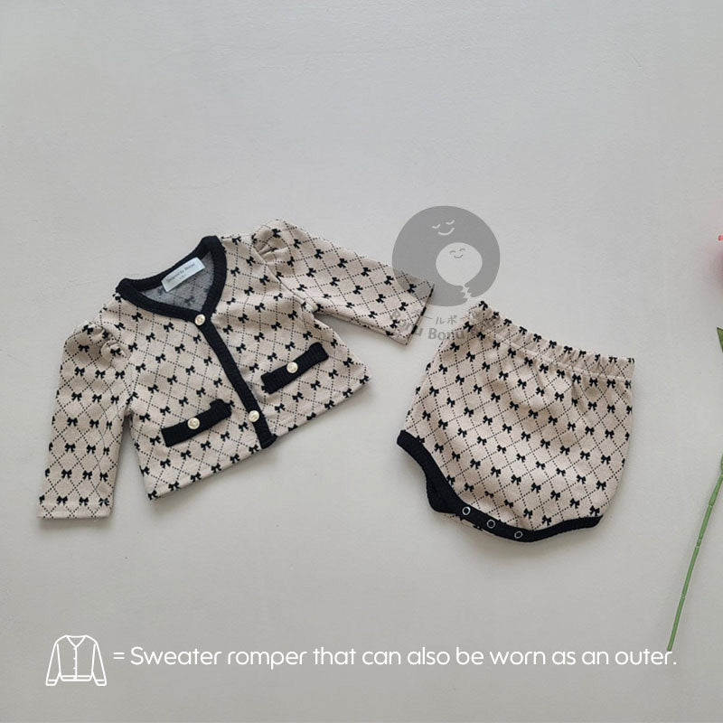 Luxiette Baby Girl Romper Set - Cardigan Romper Pattern Pita - Baju Bayi Luxury