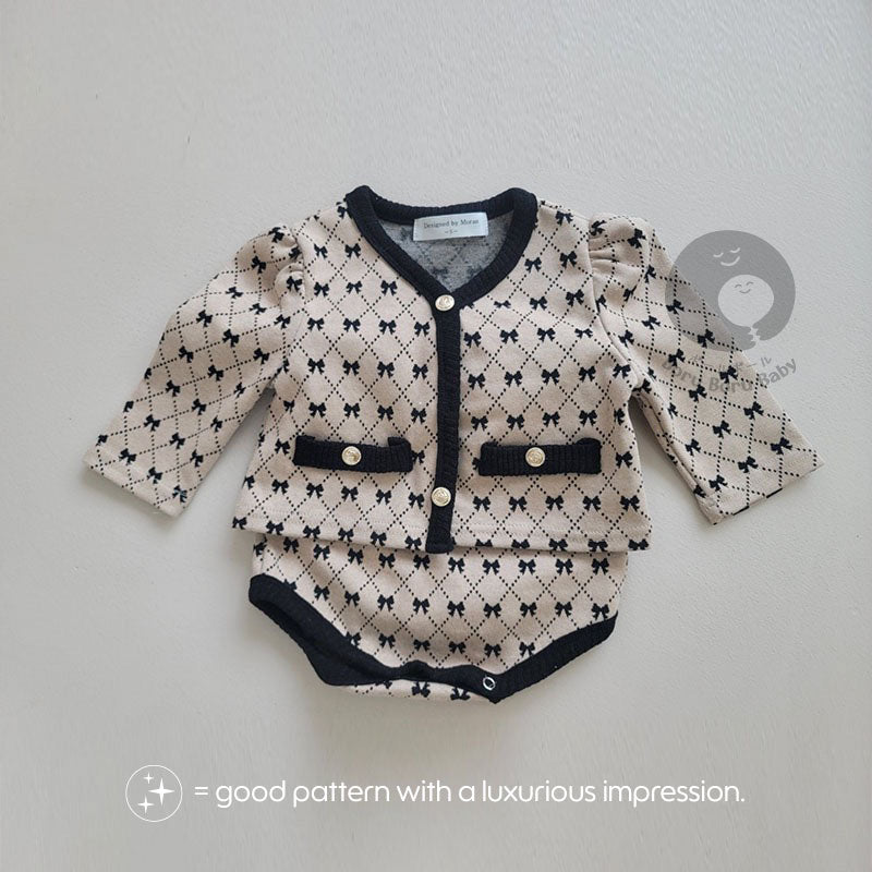 Luxiette Baby Girl Romper Set - Cardigan Romper Pattern Pita - Baju Bayi Luxury