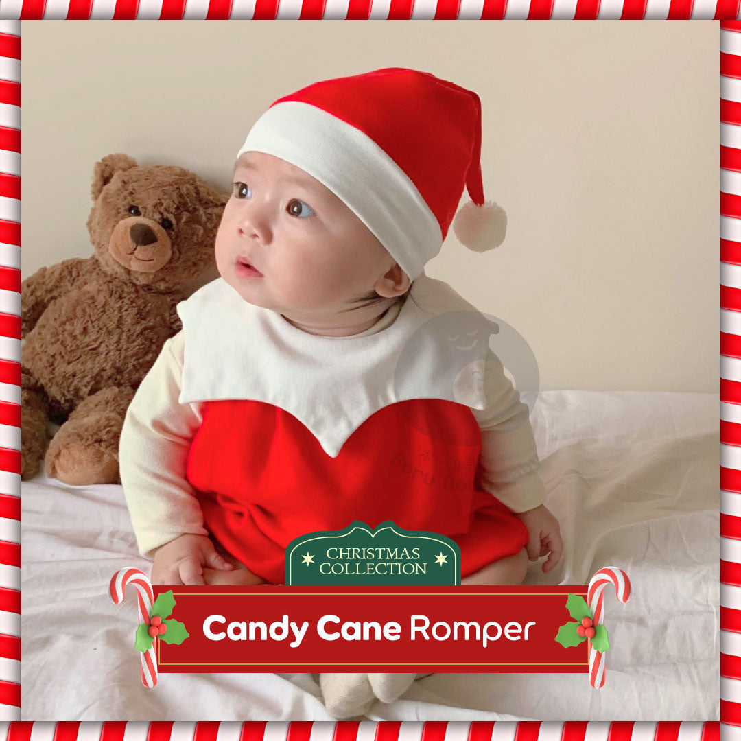Baju bayi natal - Christmas Candy Cane Romper Set - kostum natal bayi