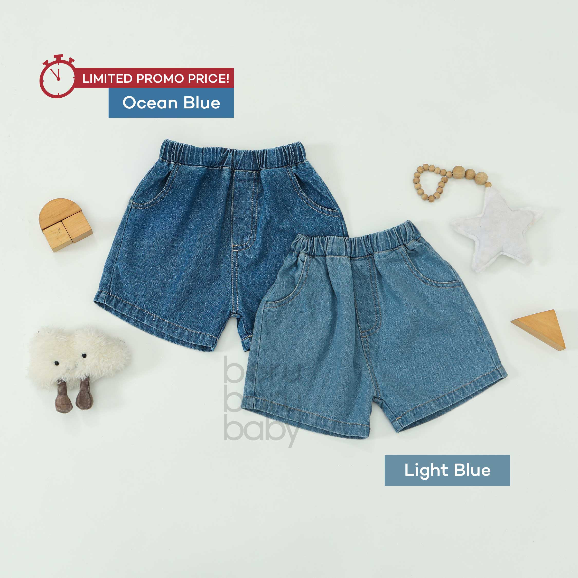 Paket Bundling - Bundling Long Stripe Tshirt & Denim Short Pants - Baju Bayi Celana Anak
