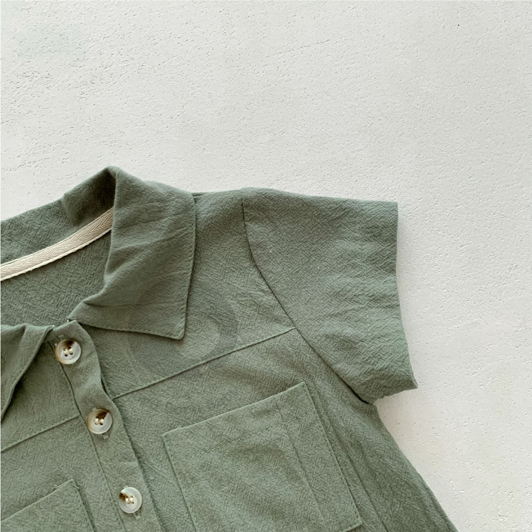 Kemaja Jumpsuit Baby Bailey UNISEX - Kemeja Terusan Bayi - Kemeja Linen Bayi