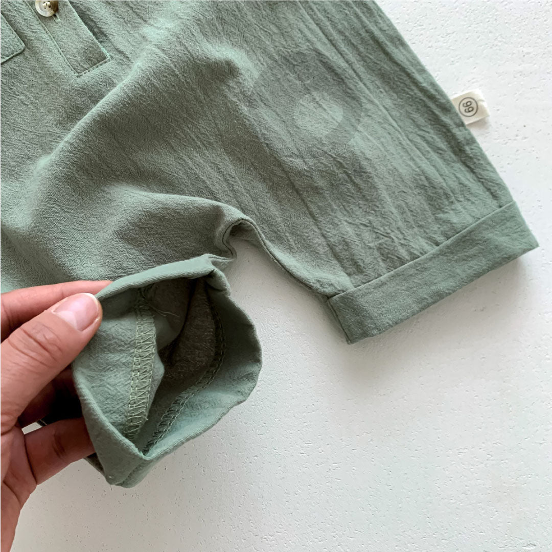 Kemaja Jumpsuit Baby Bailey UNISEX - Kemeja Terusan Bayi - Kemeja Linen Bayi