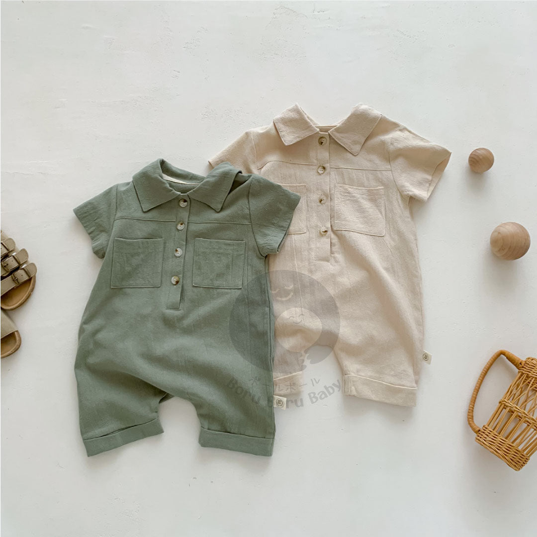 Kemaja Jumpsuit Baby Bailey UNISEX - Kemeja Terusan Bayi - Kemeja Linen Bayi