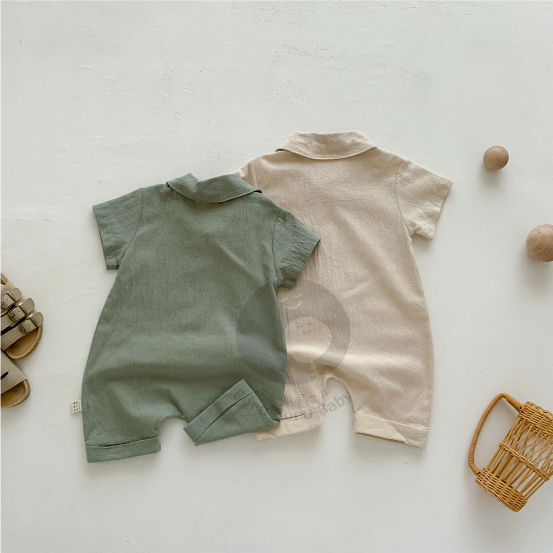 Kemaja Jumpsuit Baby Bailey UNISEX - Kemeja Terusan Bayi - Kemeja Linen Bayi
