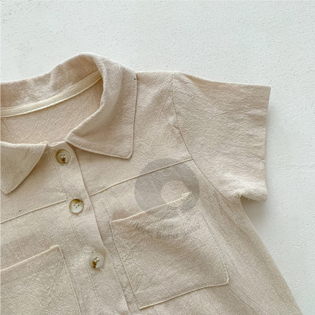 Kemaja Jumpsuit Baby Bailey UNISEX - Kemeja Terusan Bayi - Kemeja Linen Bayi