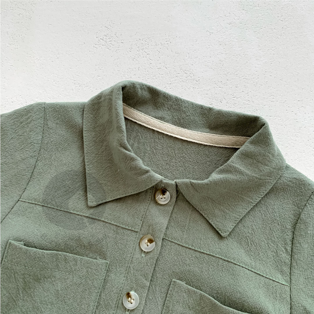 Kemaja Jumpsuit Baby Bailey UNISEX - Kemeja Terusan Bayi - Kemeja Linen Bayi