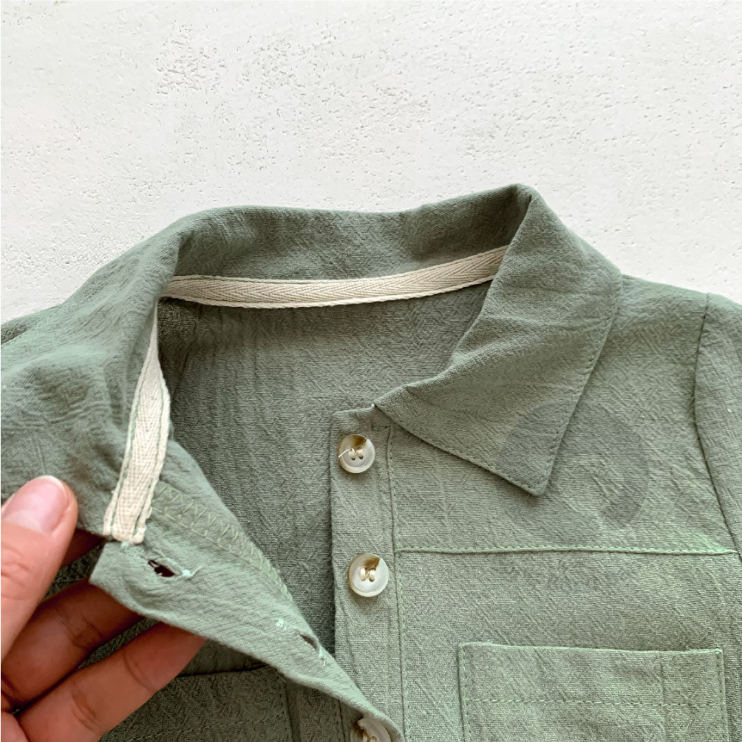 Kemaja Jumpsuit Baby Bailey UNISEX - Kemeja Terusan Bayi - Kemeja Linen Bayi