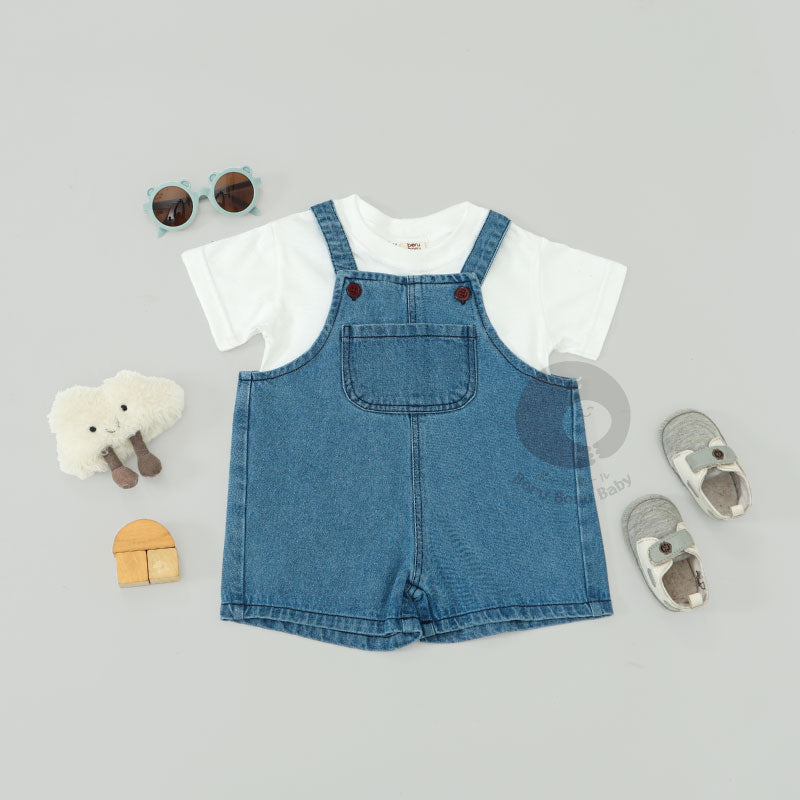 Baby Denim Jumpsuit Set - Kaos Denim Jumpsuit Bayi - Basic Tshirt Rompi Jeans