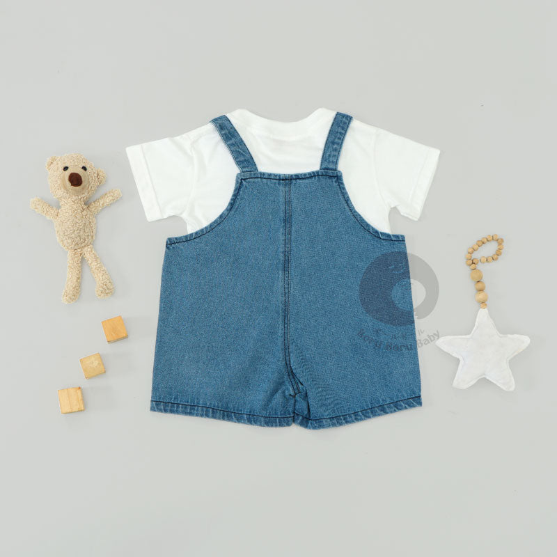 Baby Denim Jumpsuit Set - Kaos Denim Jumpsuit Bayi - Basic Tshirt Rompi Jeans