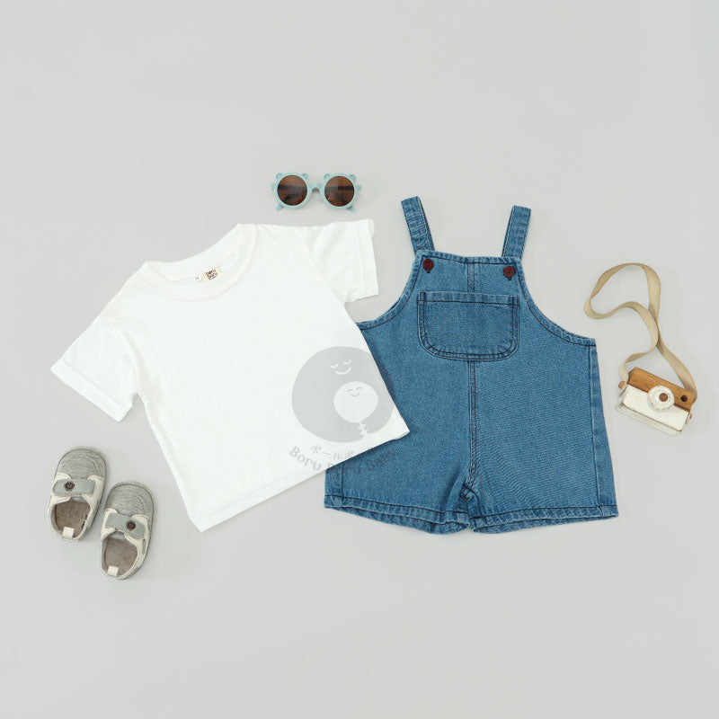 Baby Denim Jumpsuit Set - Kaos Denim Jumpsuit Bayi - Basic Tshirt Rompi Jeans