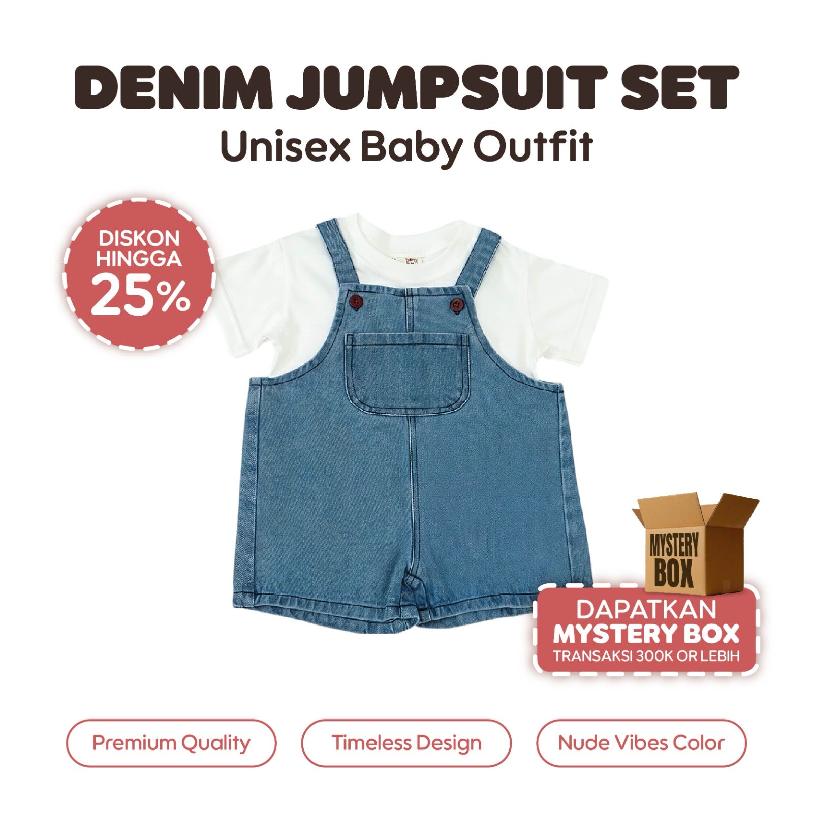 Baby Denim Jumpsuit Set - Kaos Denim Jumpsuit Bayi - Basic Tshirt Rompi Jeans