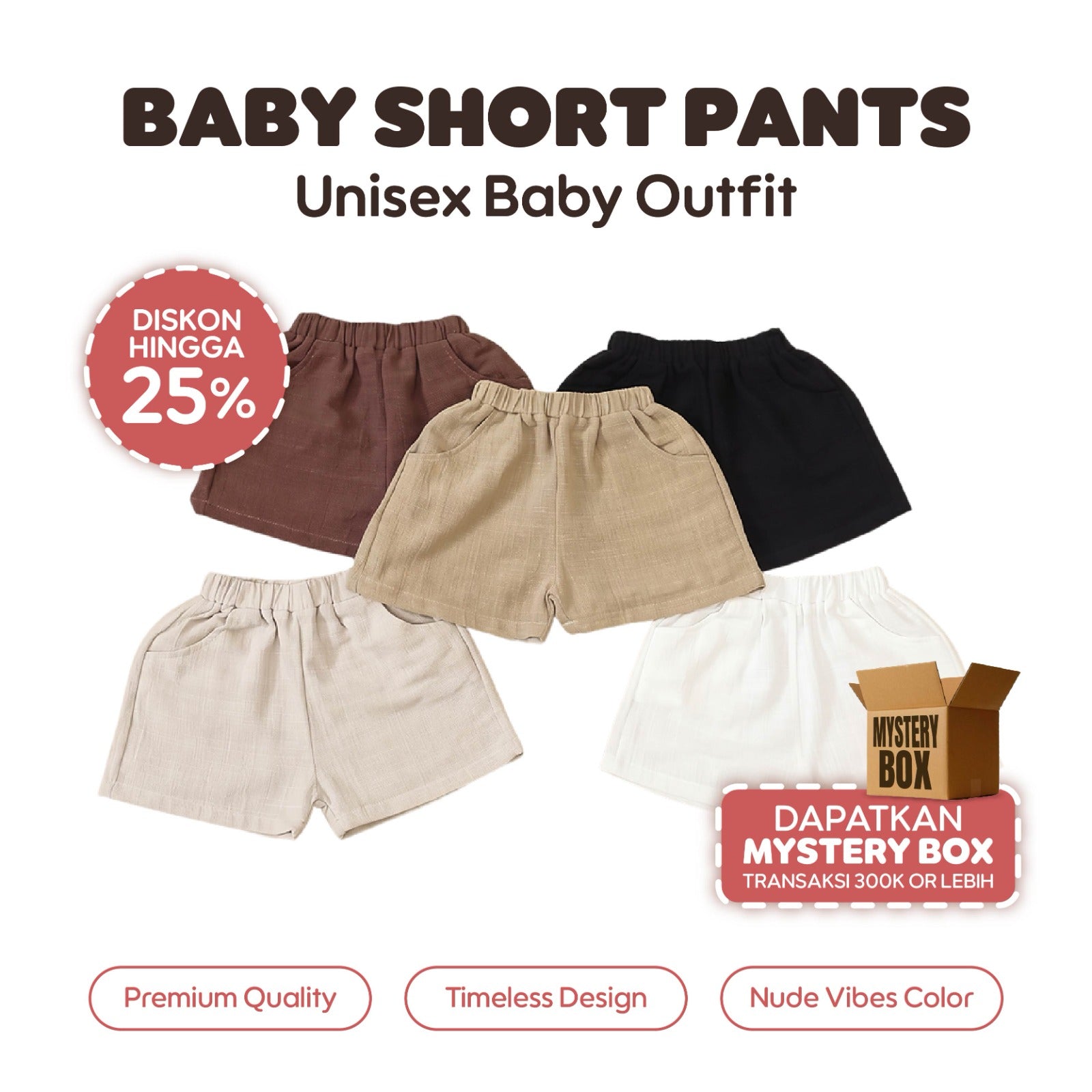 Baby Basic Short Pants - Celana Pendek Bayi Unisex - Celana Linen Bayi
