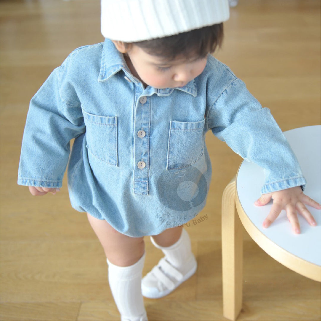 Sora Denim Romper UNISEX - Kemeja Bayi Denim Unisex