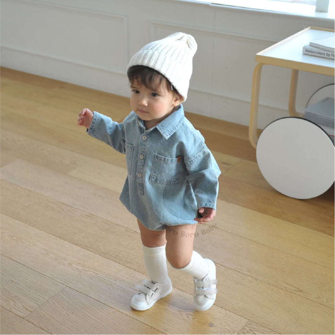 Sora Denim Romper UNISEX - Kemeja Bayi Denim Unisex