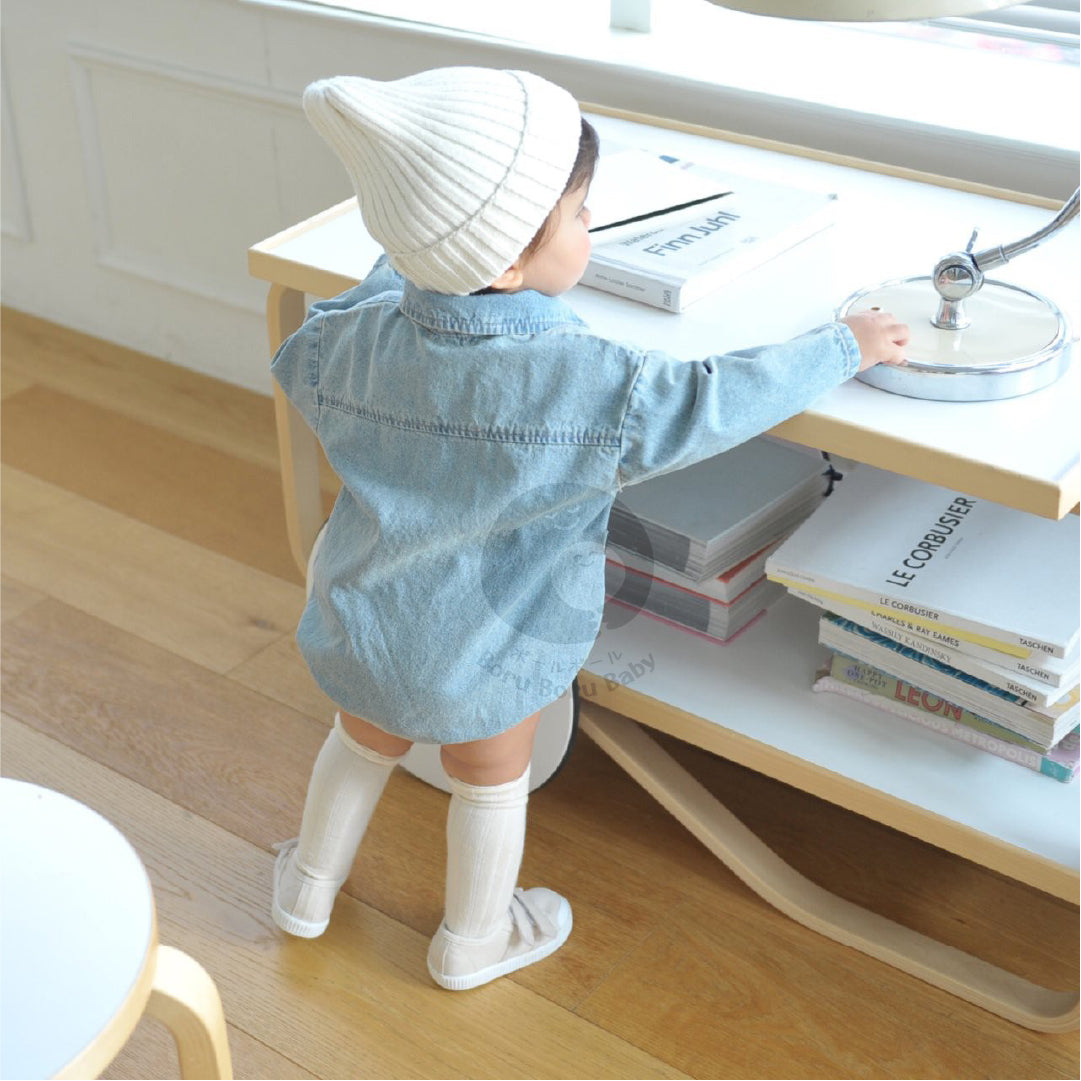 Sora Denim Romper UNISEX - Kemeja Bayi Denim Unisex