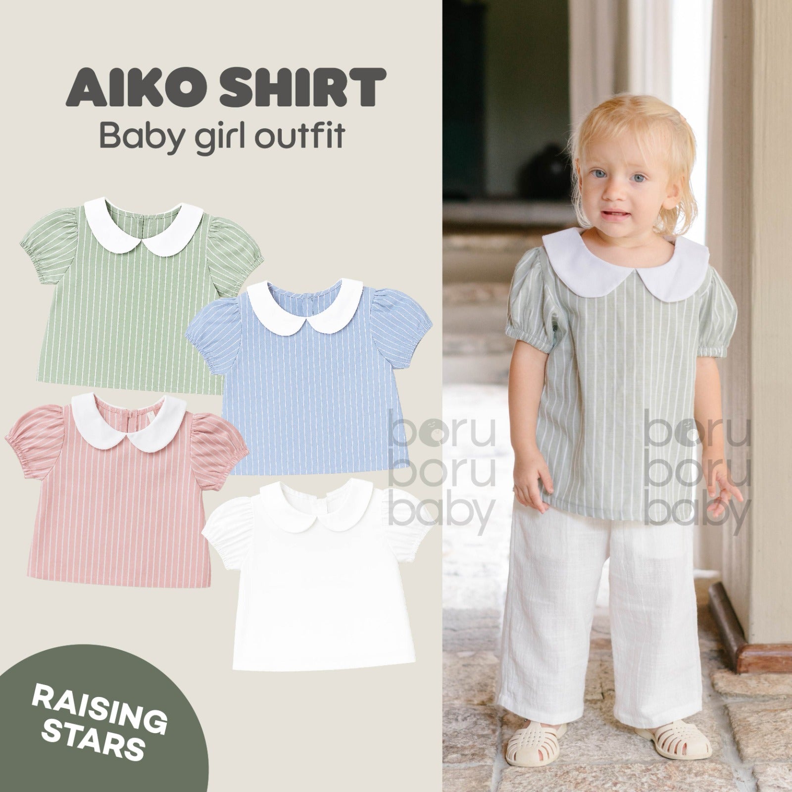 Aiko Blouse Baby Girl - Kemeja Blus Bayi Perempuan - Blouse Anak Kerah Bulat