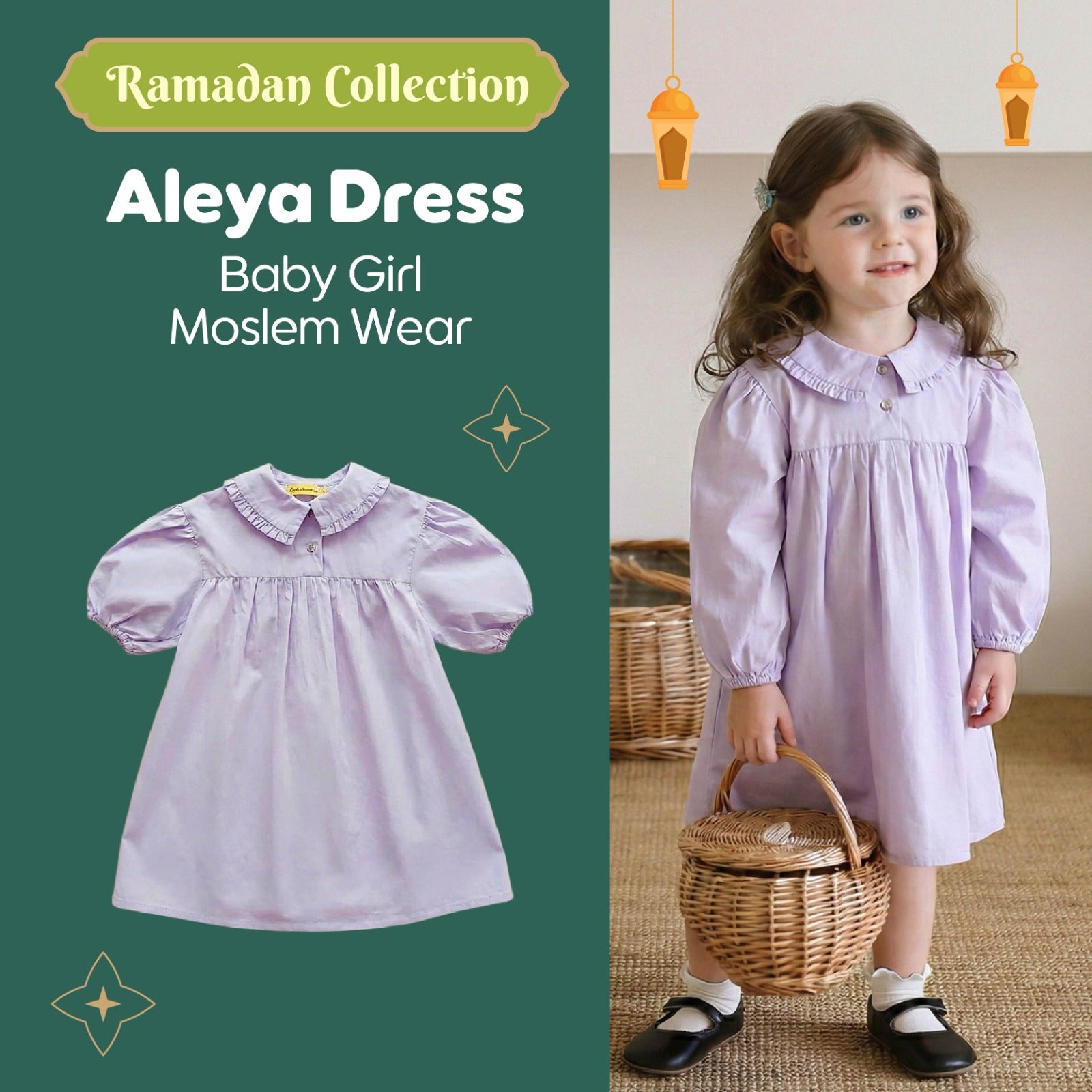 Baju Bayi Perempuan - Aleya Lavender Dress Gamis - Baju Rok Bayi