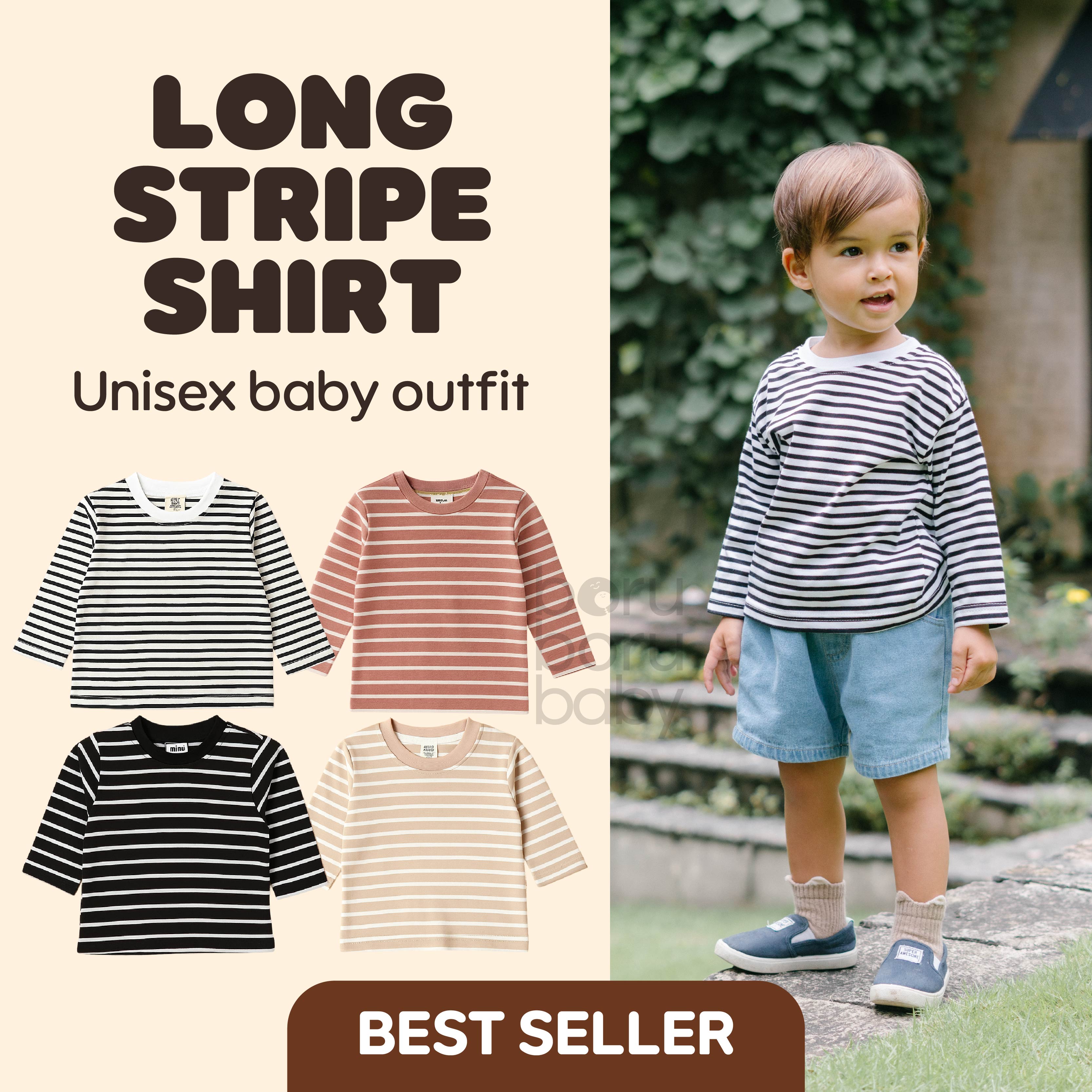 BUY 1 GET 1 NEW BORN Baby Stripe Shirt - Kaos Tangan Panjang Polos Stripe Bayi - Tshirt Long Sleeve Pattern Garis Mix Match
