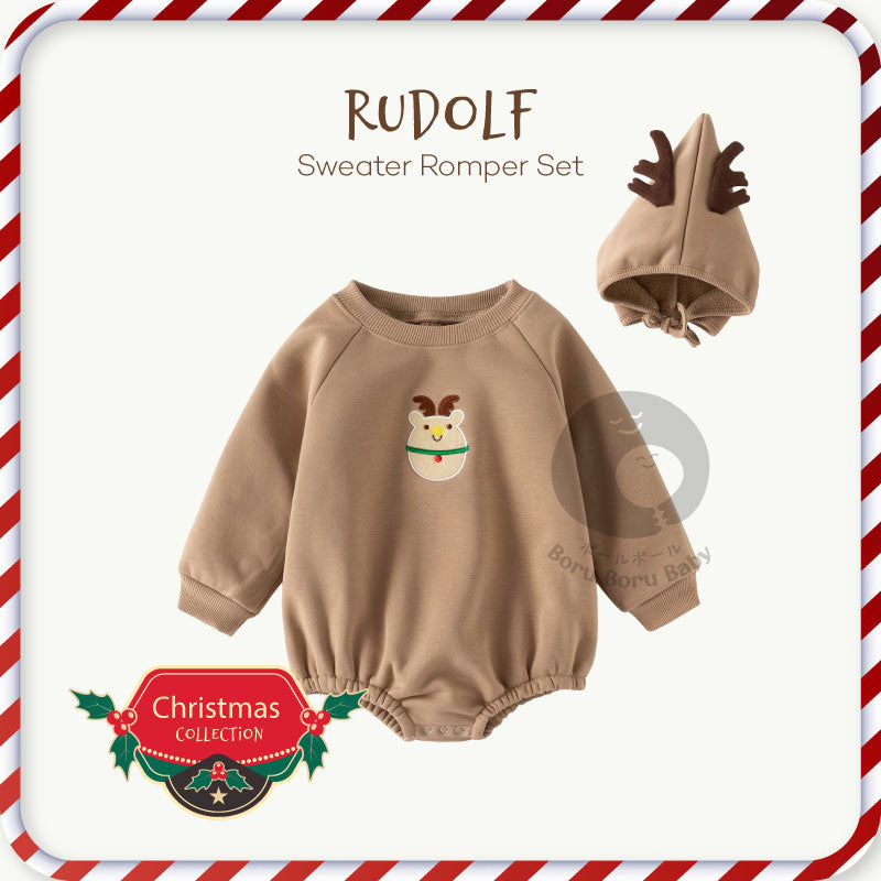 Baju bayi natal - Brown Rudolf Sweater - kostum natal bayi