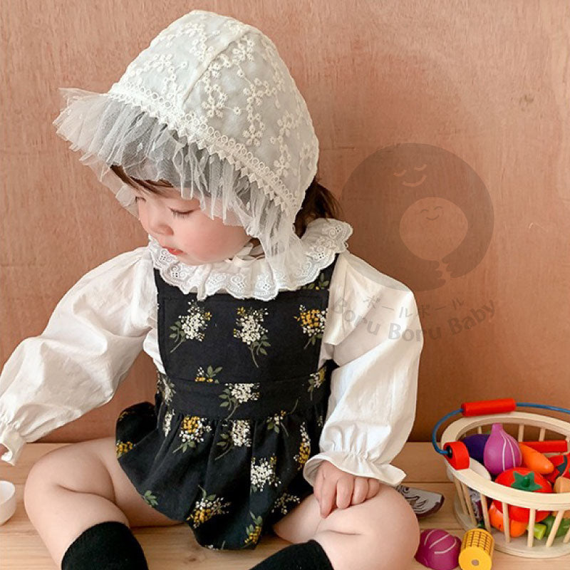 Black Lily Baby Girl Romper Set - Baju Bayi Hitam motif set dengan celana - Outfit baby lengkap
