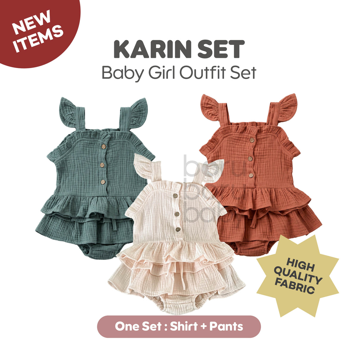 KARIN Shirt Set - Kaos Celana Bayi Perempuan - Baju Tangan Kutung Anak Perempuan
