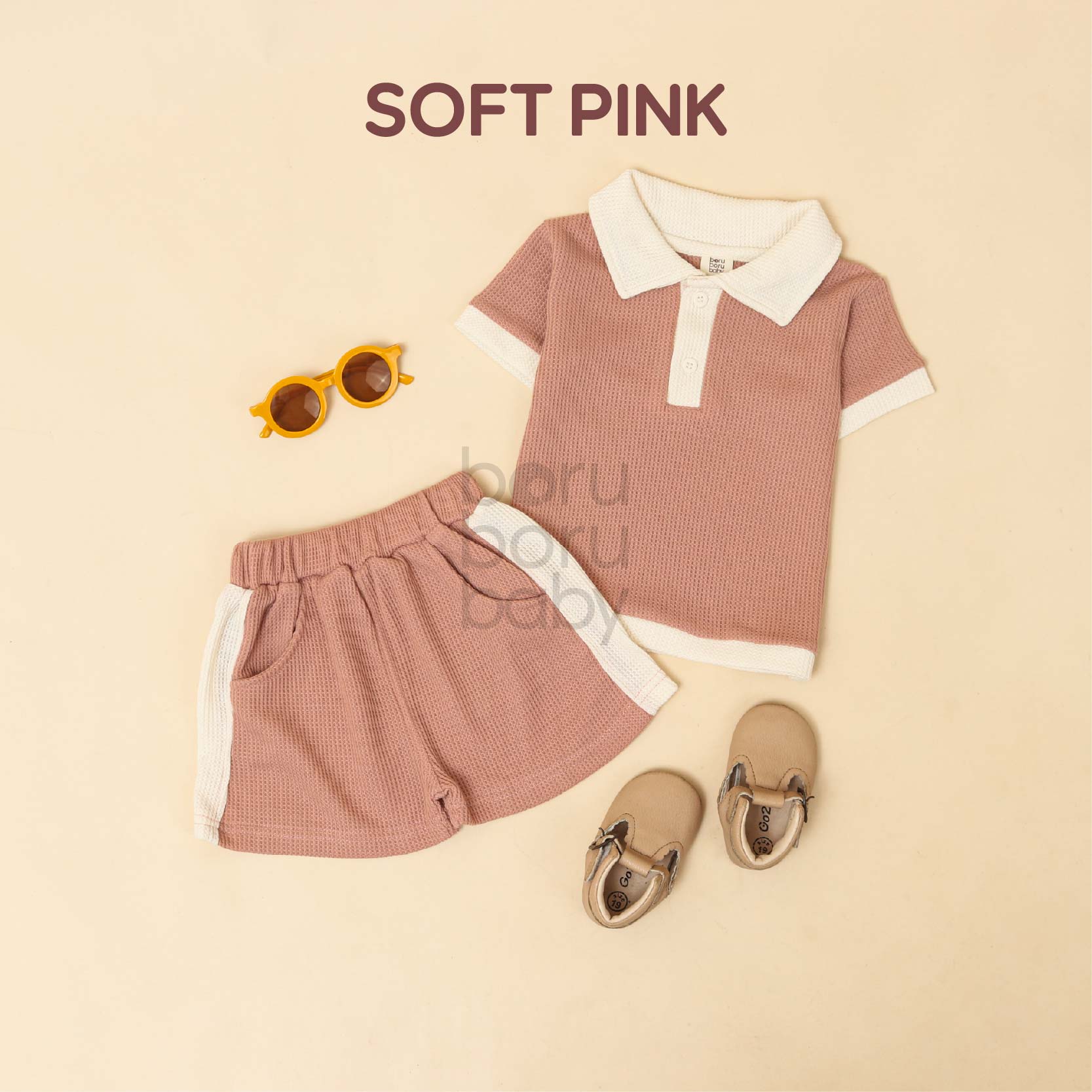 Polo Set Waffle Unisex - Baju Celana Bayi Waffle - Paket Kemeja celana anak