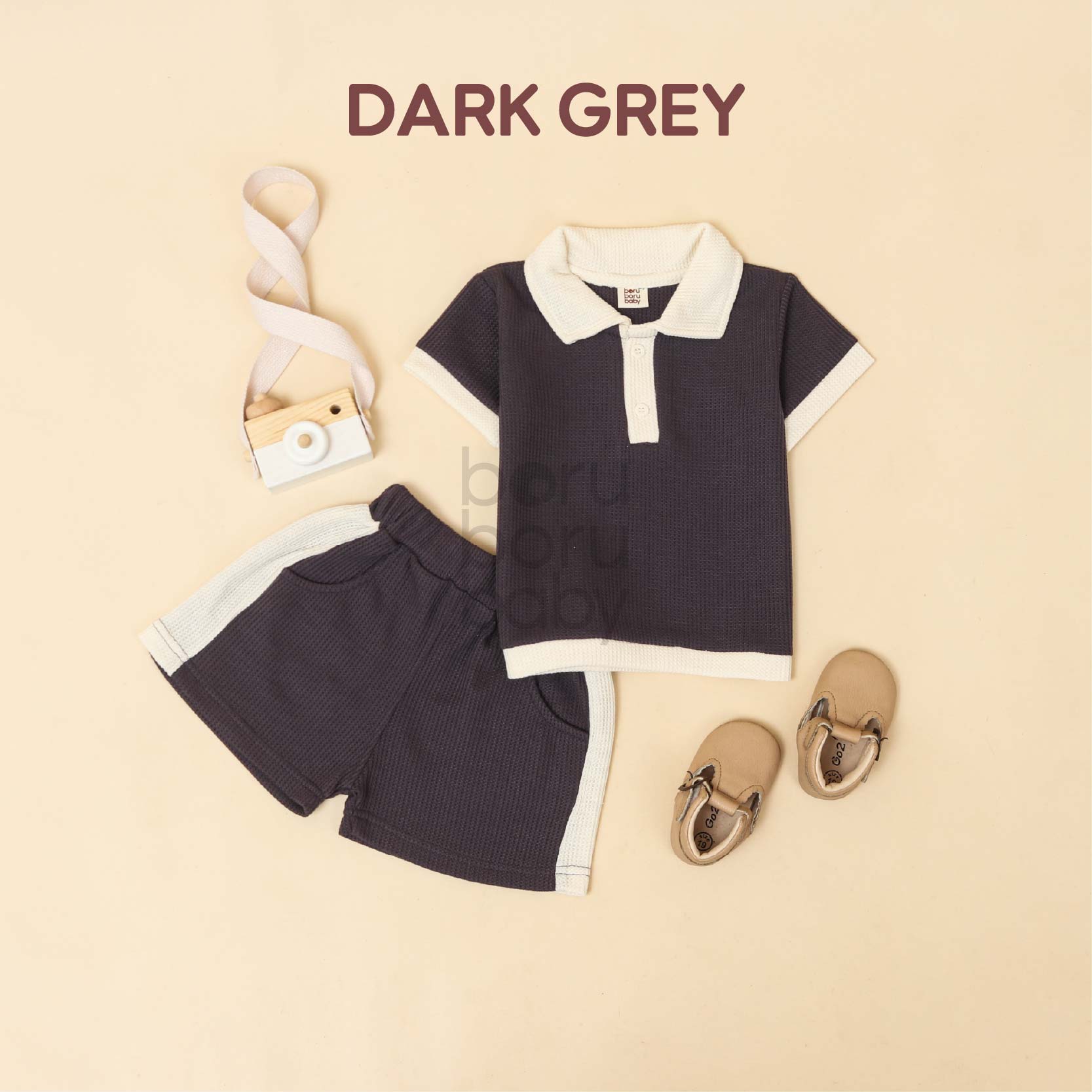 Polo Set Waffle Unisex - Baju Celana Bayi Waffle - Paket Kemeja celana anak