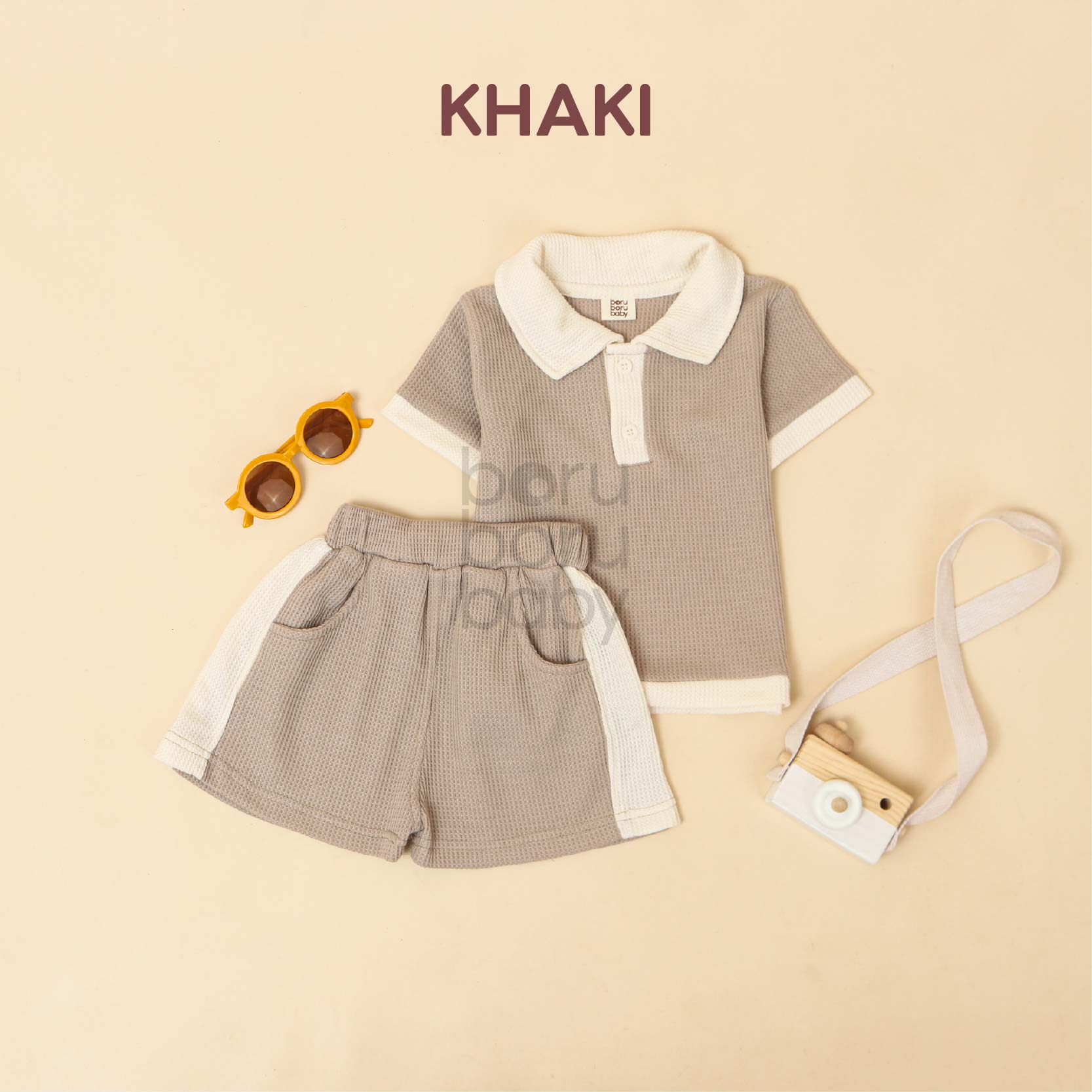 Polo Set Waffle Unisex - Baju Celana Bayi Waffle - Paket Kemeja celana anak