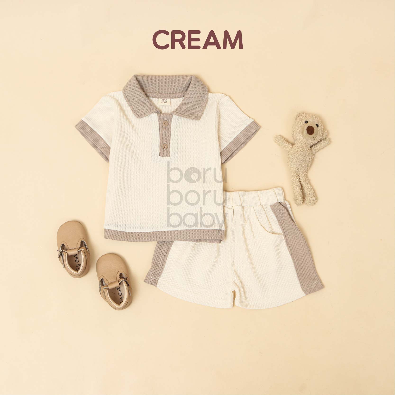 Polo Set Waffle Unisex - Baju Celana Bayi Waffle - Paket Kemeja celana anak