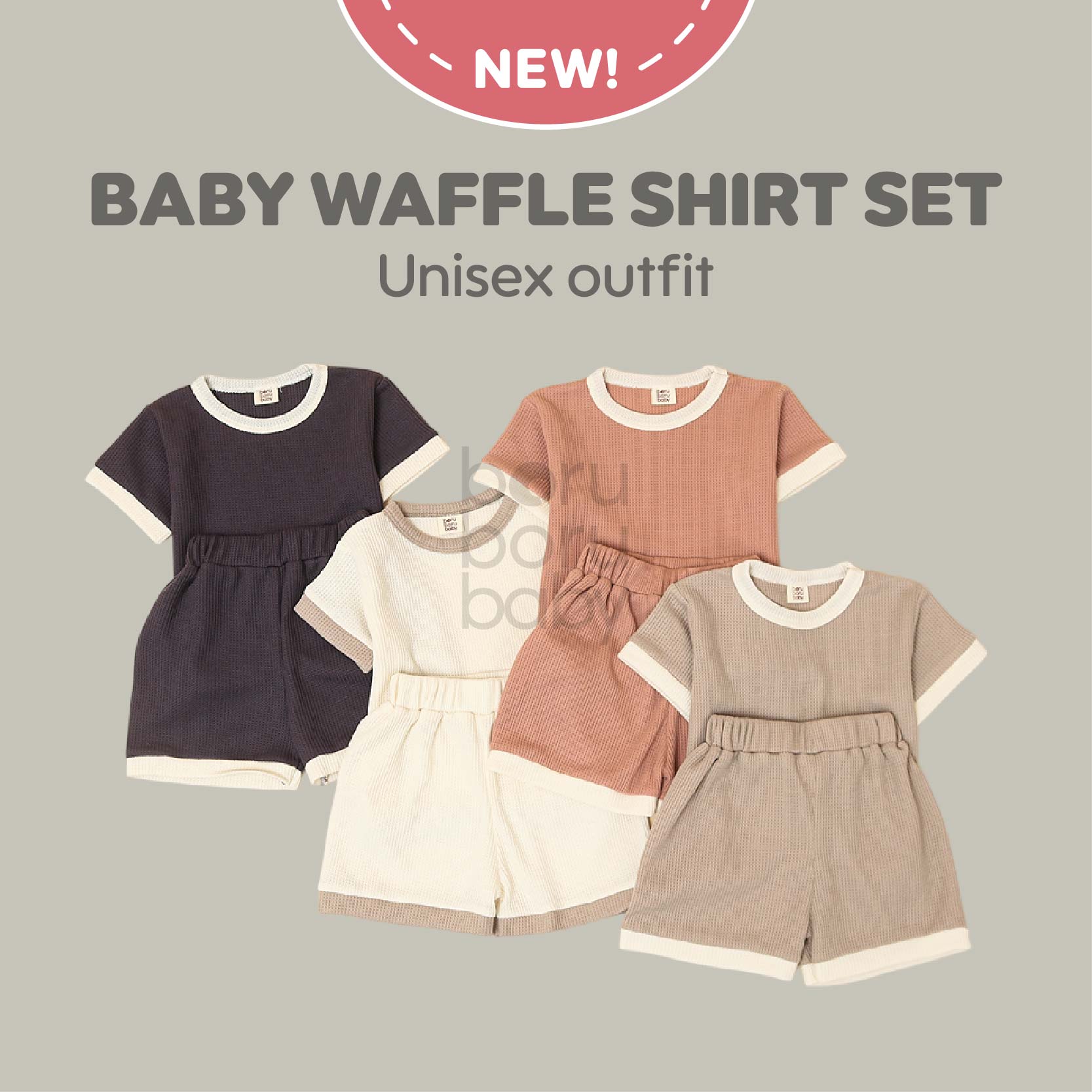 Shirt Set Waffle Unisex - Baju Celana Bayi Waffle - Paket Kaos celana anak