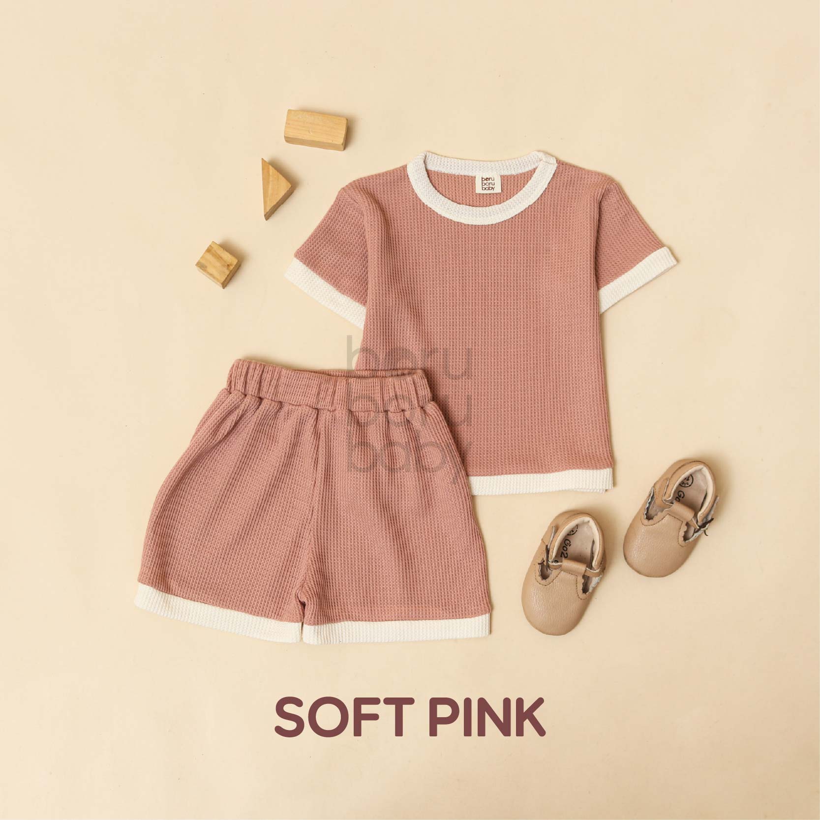 Shirt Set Waffle Unisex - Baju Celana Bayi Waffle - Paket Kaos celana anak