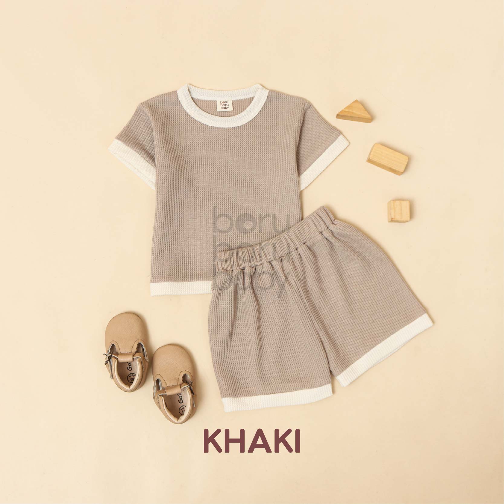 Shirt Set Waffle Unisex - Baju Celana Bayi Waffle - Paket Kaos celana anak