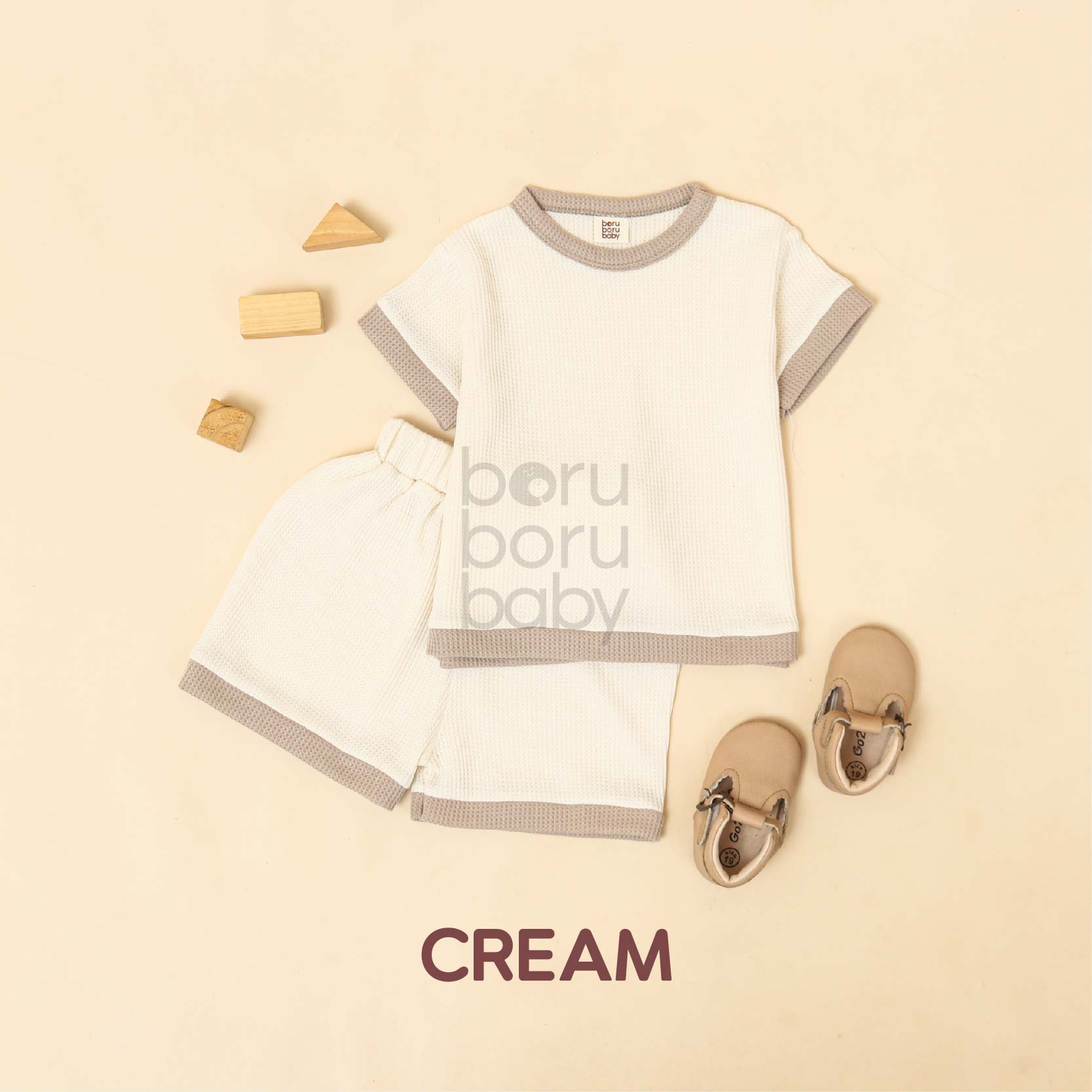 Shirt Set Waffle Unisex - Baju Celana Bayi Waffle - Paket Kaos celana anak