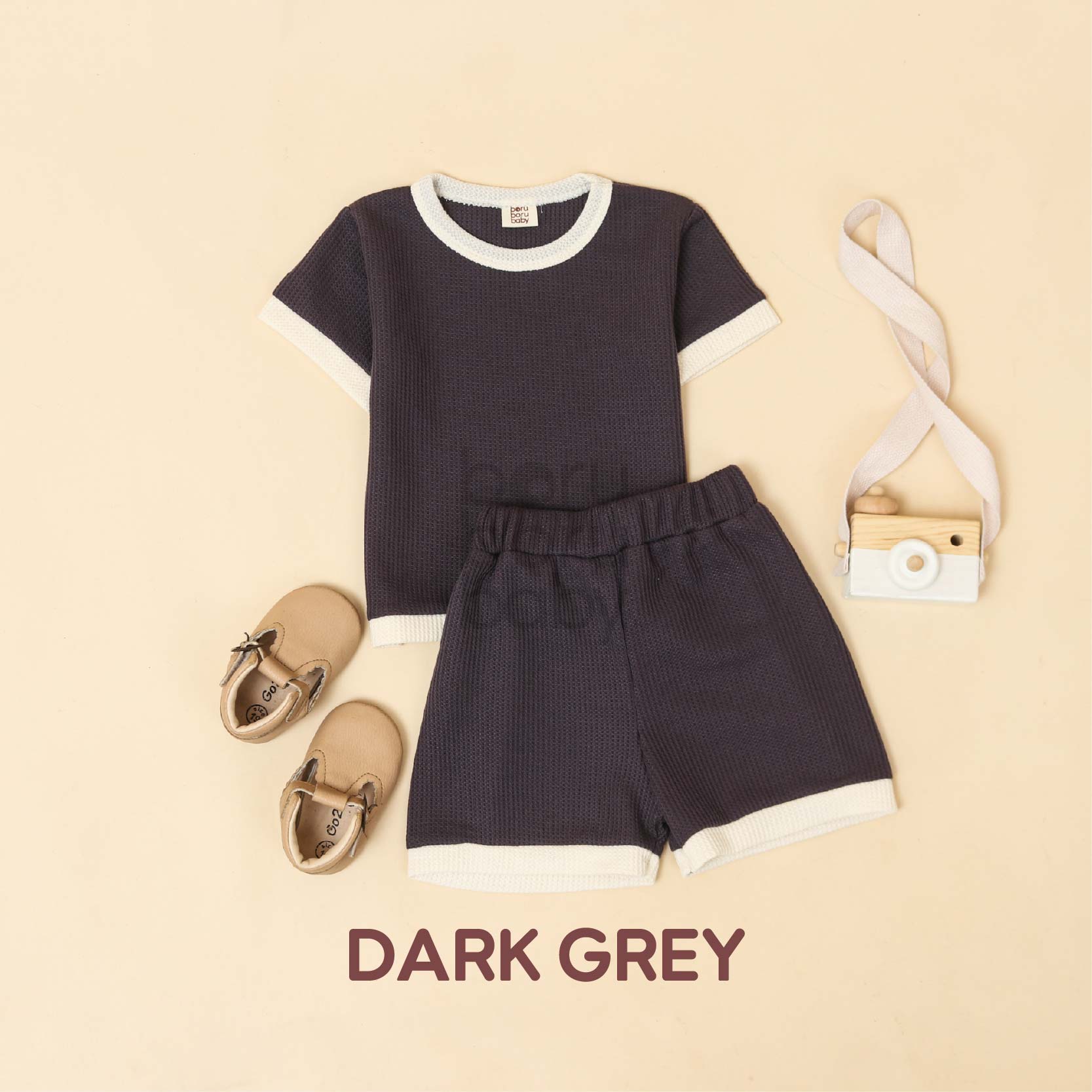 Shirt Set Waffle Unisex - Baju Celana Bayi Waffle - Paket Kaos celana anak