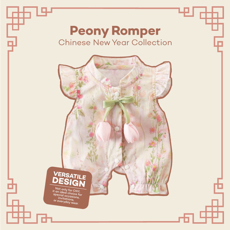 Baju bayi Imlek - Peony Romper - Kimono Chinese New Year - Baju Sinchia