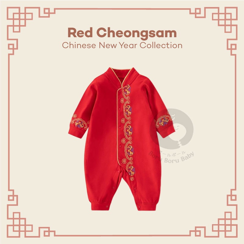 Baju bayi Imlek - Red Cheongsam Jumper - Kimono Chinese New Year - Baju Sinchia