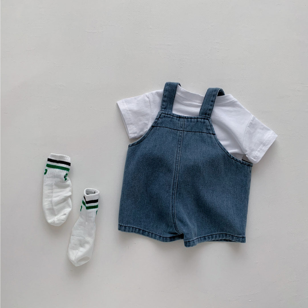 Baby Denim Jumpsuit Set - Kaos Denim Jumpsuit Bayi - Basic Tshirt Rompi Jeans