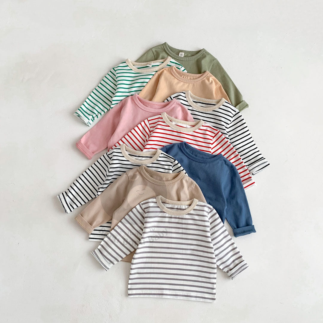 Baby Strip Shirt - Kaos Tangan Panjang Polos Stripe Bayi - Tshirt Long Sleeve Pattern Garis Mix Match