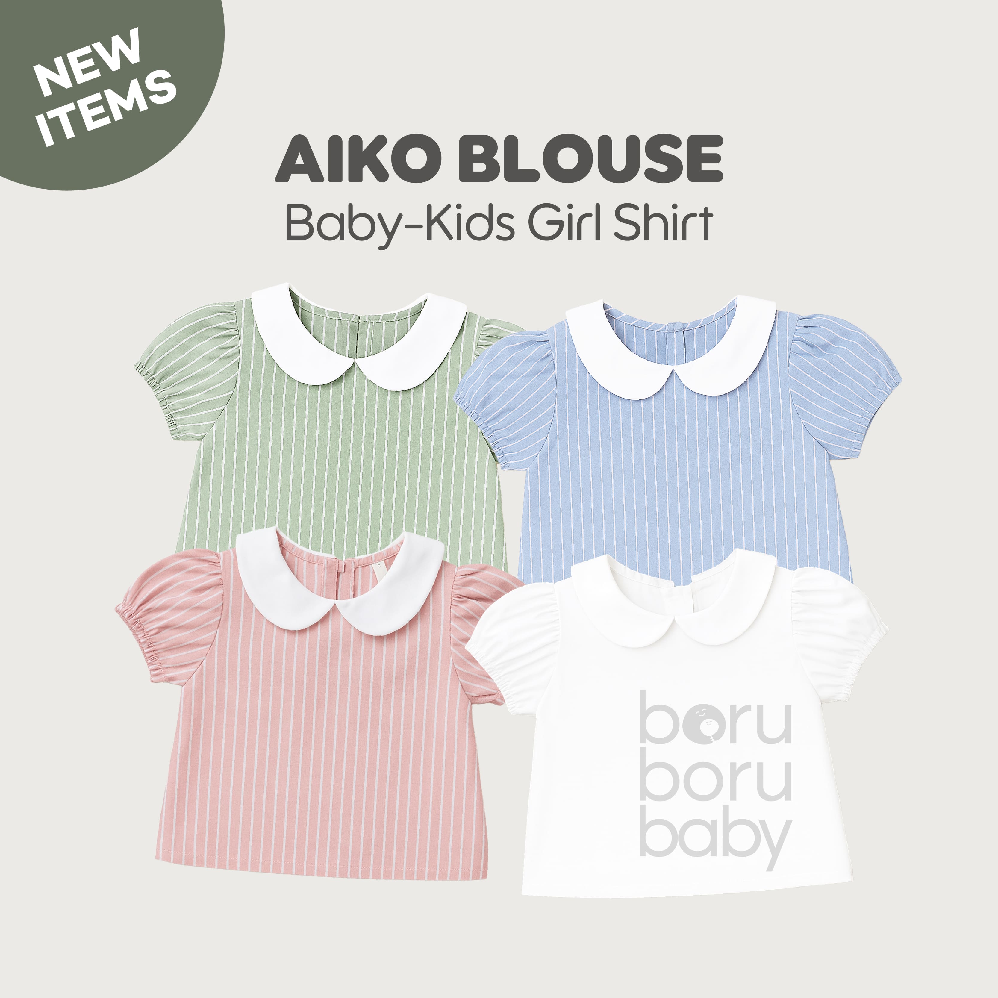 Aiko Blouse Baby Girl - Kemeja Blus Bayi Perempuan - Blouse Anak Kerah Bulat