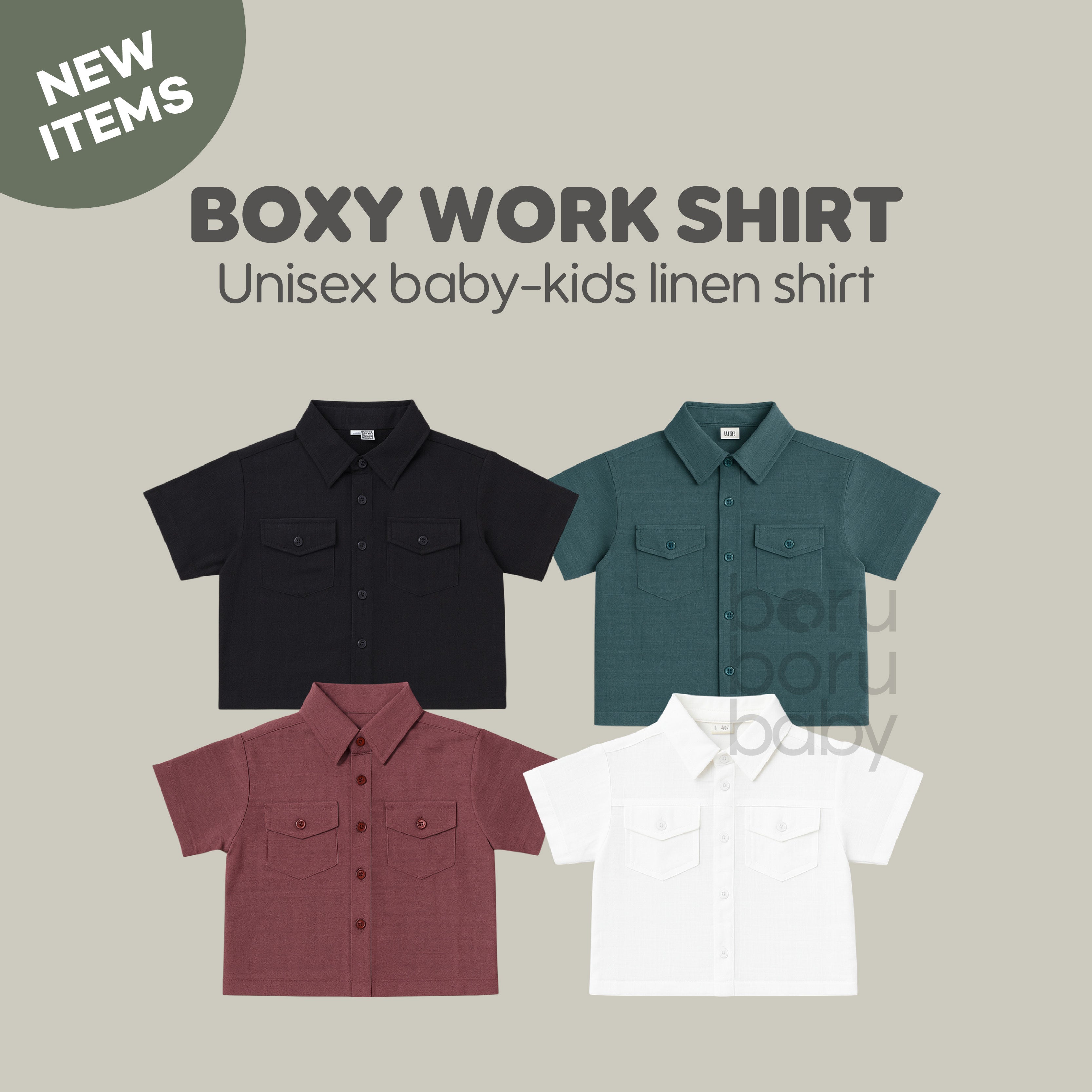 Boxy Linen Work Shirt - Kemeja boxy bayi & anak - Kemeja oversize