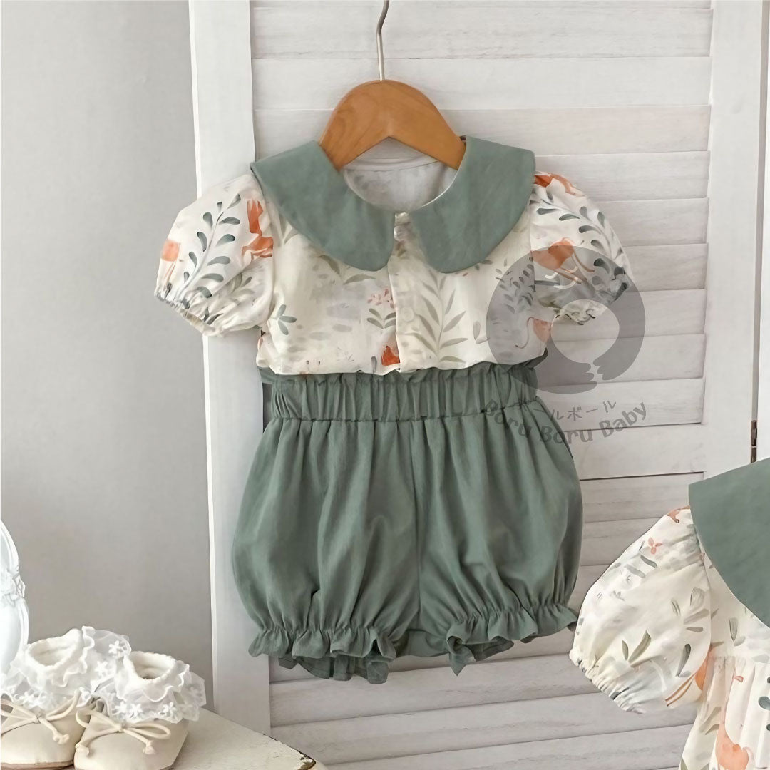 Miyu Baby Girl Romper Set - Baju Bayi motif set dengan celana - Outfit baby lengkap