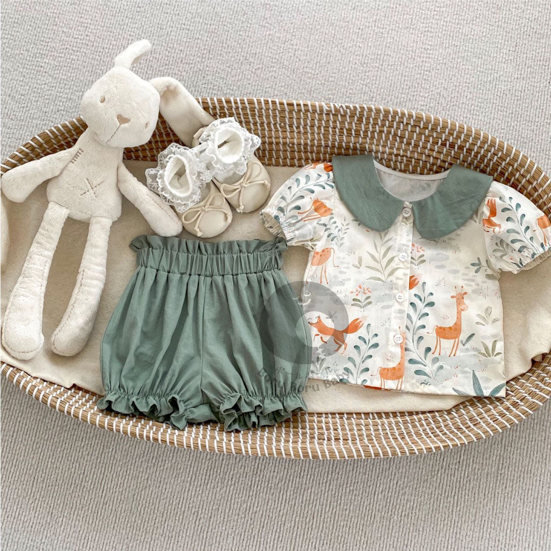 Miyu Baby Girl Romper Set - Baju Bayi motif set dengan celana - Outfit baby lengkap