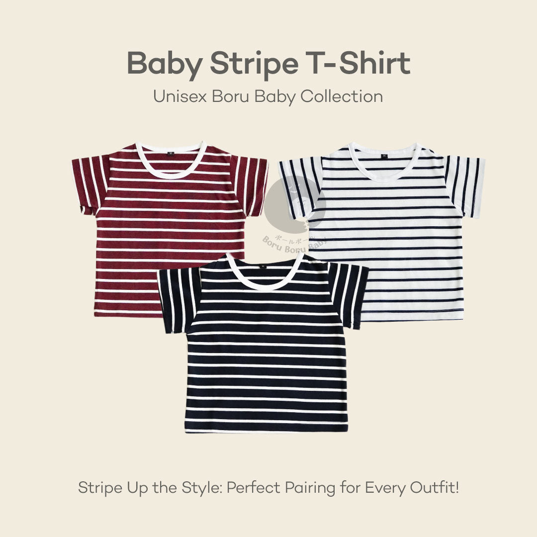 Baby Strip Shirt - Kaos Tangan Pendek Polos Stripe Bayi - Tshirt Short Sleeve Pattern Garis Mix Match