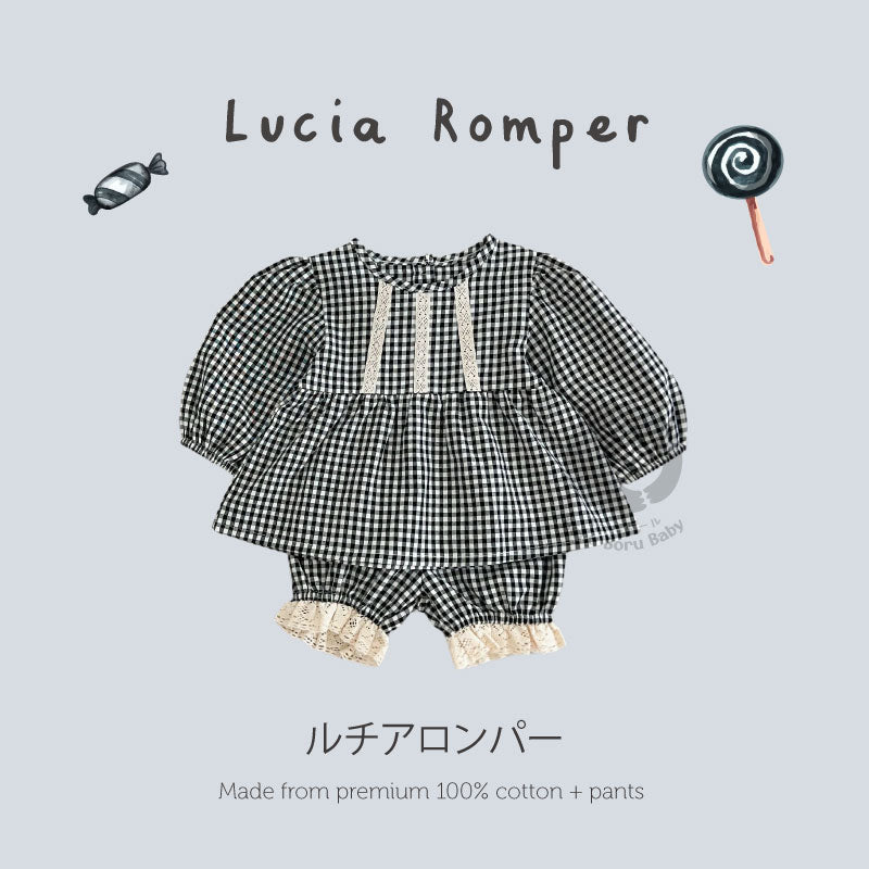 Lucia Baby Girl Romper Set - Baju & Celana Bayi Japanese Style - Basic Romper Bayi Motif Kotak