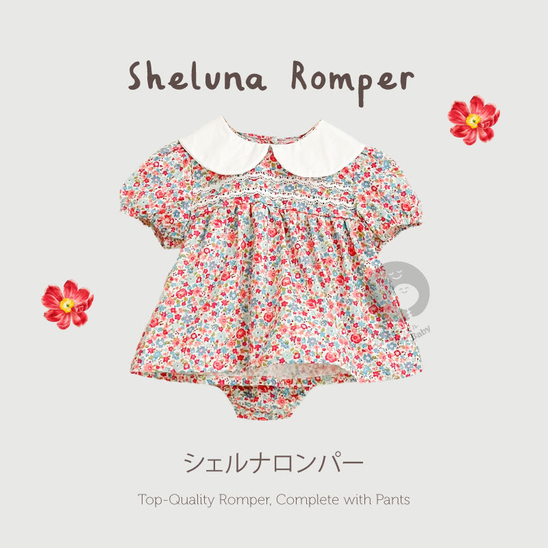 Sheluna Baby Girl Romper Set - Baju & Celana Bayi Japanese Style - Dress Anak Bunga Pink