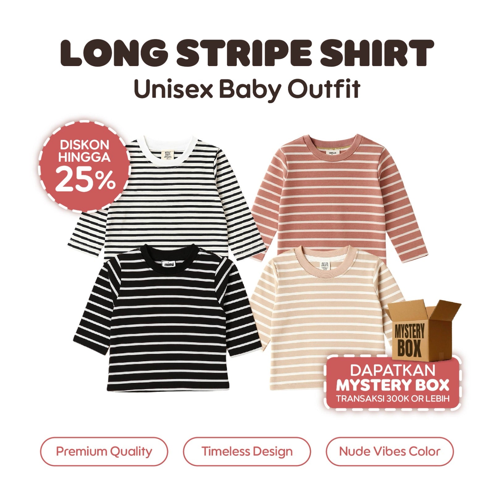 Baby Strip Shirt - Kaos Tangan Panjang Polos Stripe Bayi - Tshirt Long Sleeve Pattern Garis Mix Match