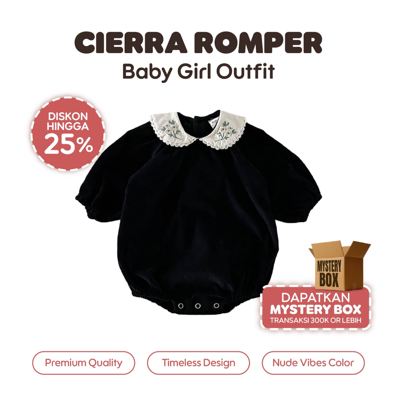 Black Cierra Baby Girl Romper - Baju Dress Bayi Hitam - Baju Anak Japan Style